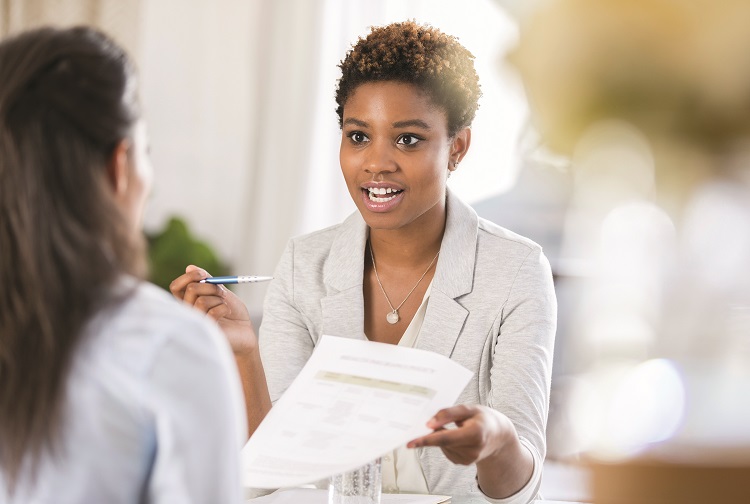 Lawyer talking to client